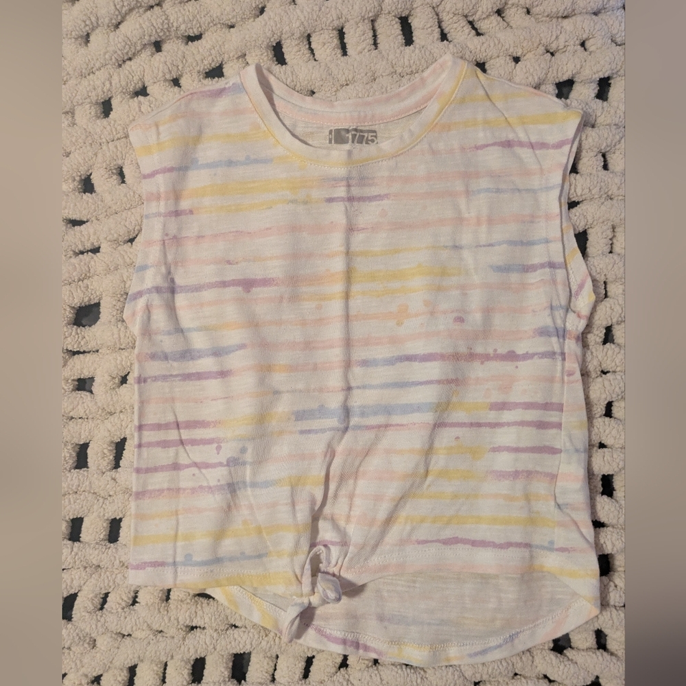 Girls' Pastel Striped Tie-Knot Tee - Unbranded